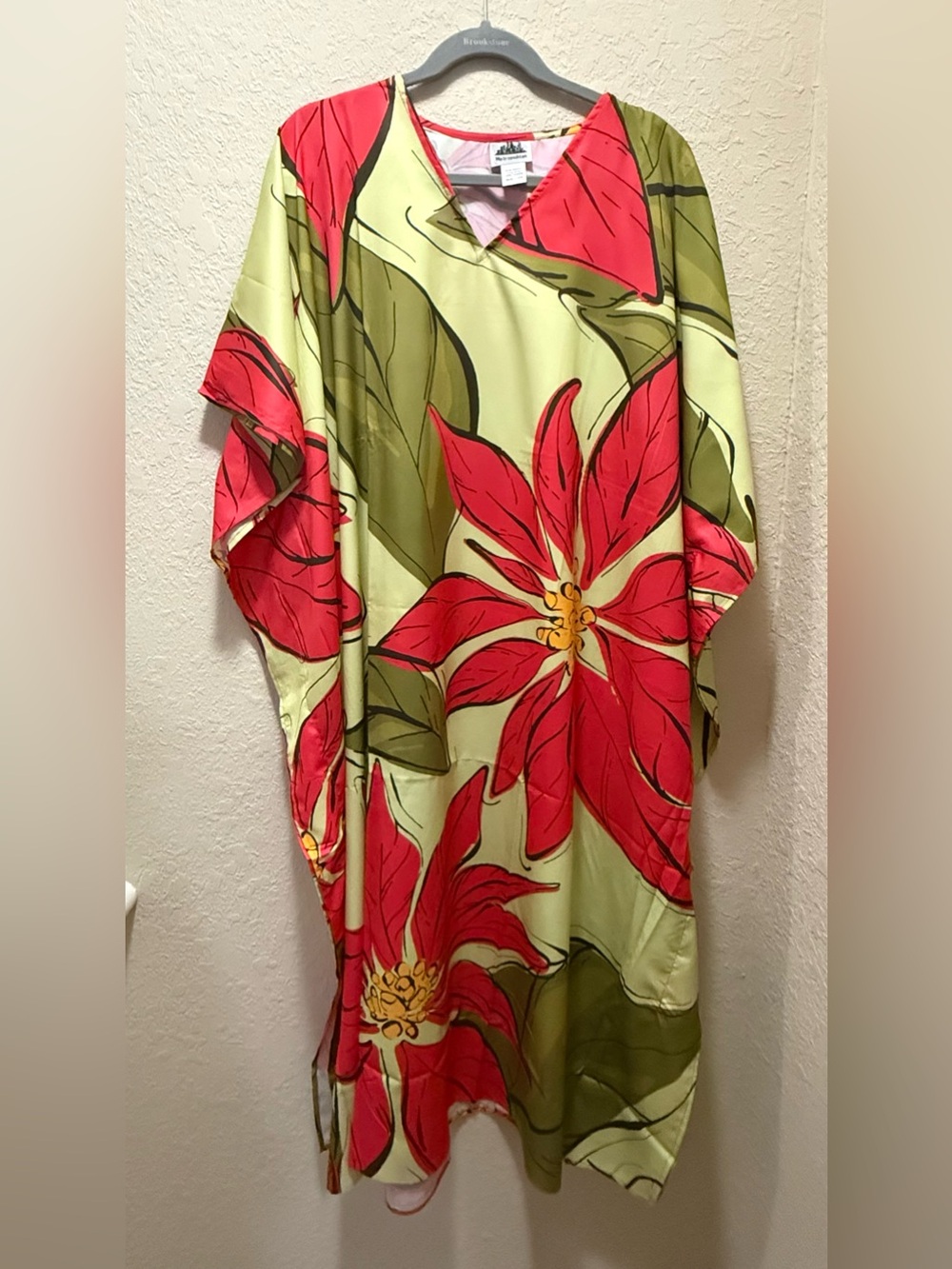 NWOT, Tropical Floral Caftan in Lime & Red
